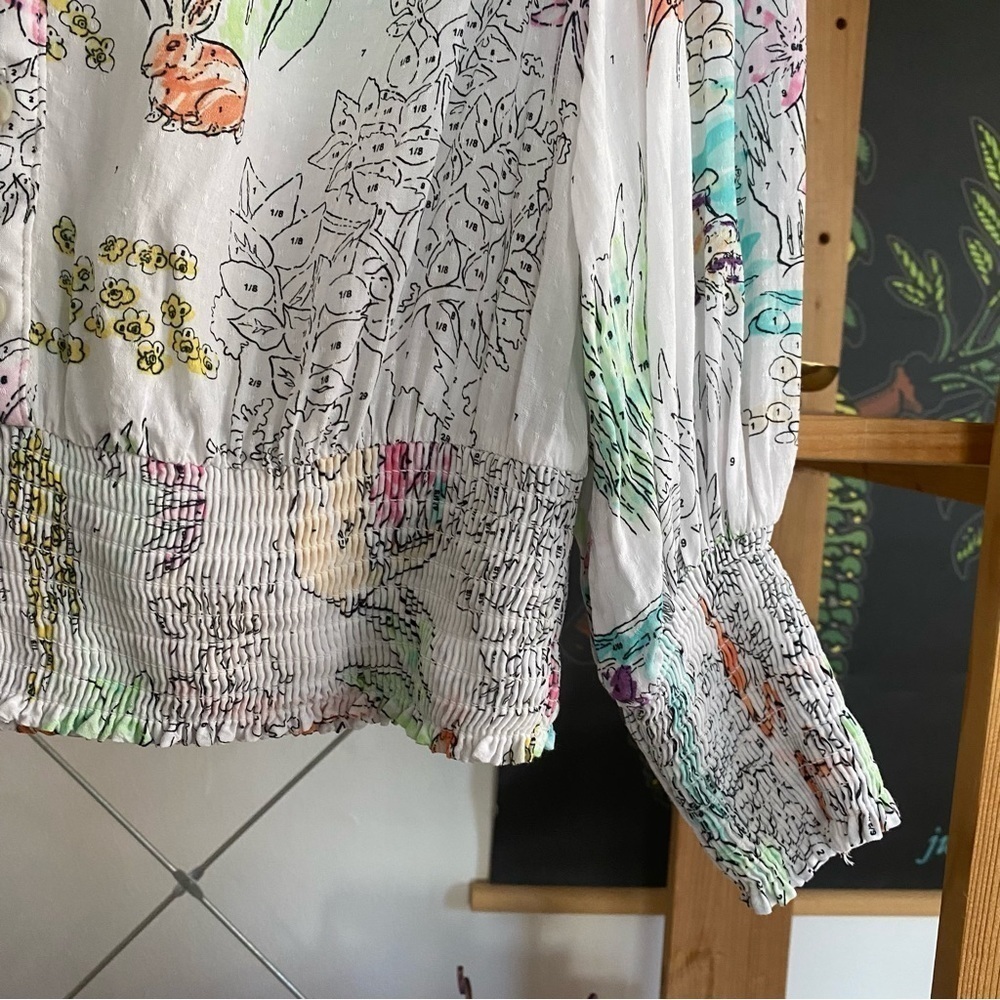 Anthropologie Maeve Color By Numbers Watercolor Rosa Blouse XS - Picture 9 of 16